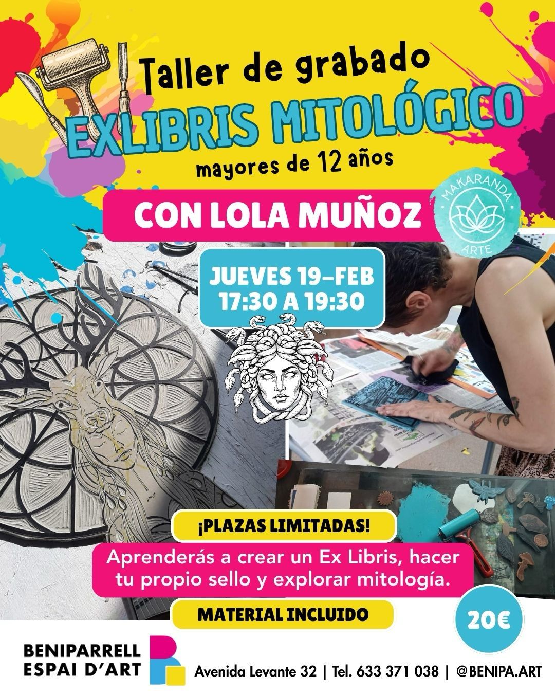 taller de grabado ex libris mitológico en beniparrell con lola muñoz