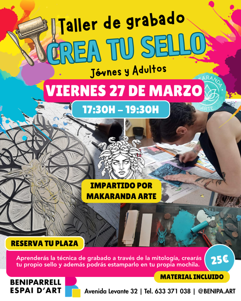 Taller de grabado crea tu sello para jóvenes y adultos trabajando la técnica de estampación manual