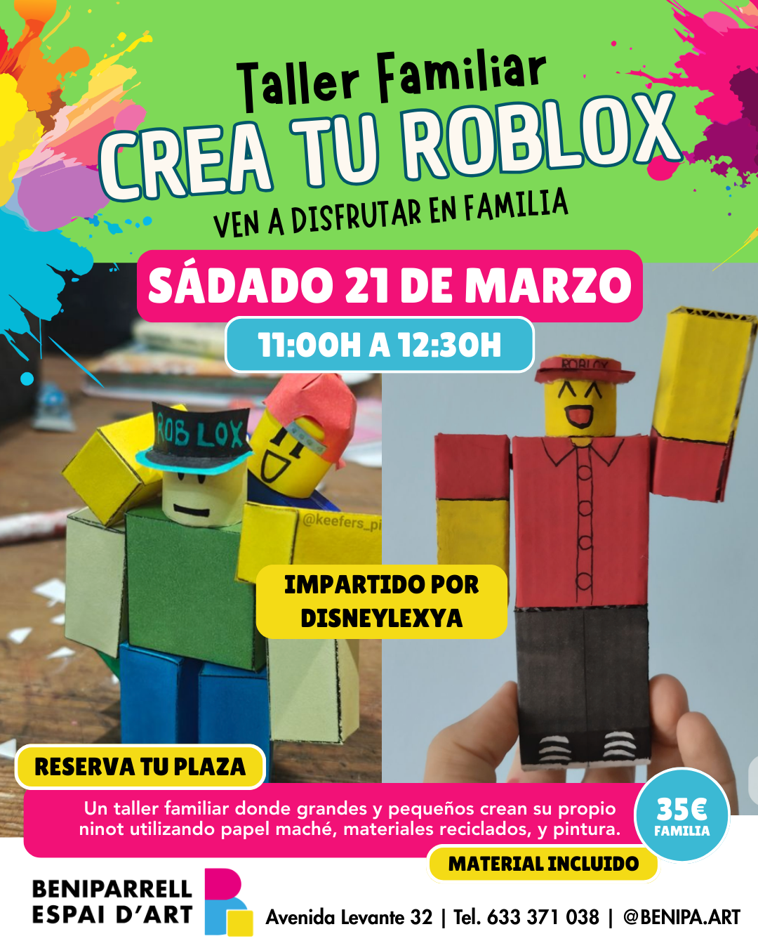 Taller familiar crea tu Roblox construyendo personaje con papel maché y pintura